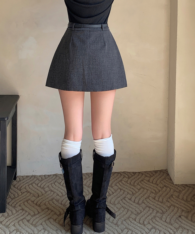 【ベルト付き】モダンスリットミニパンツスカート GREY