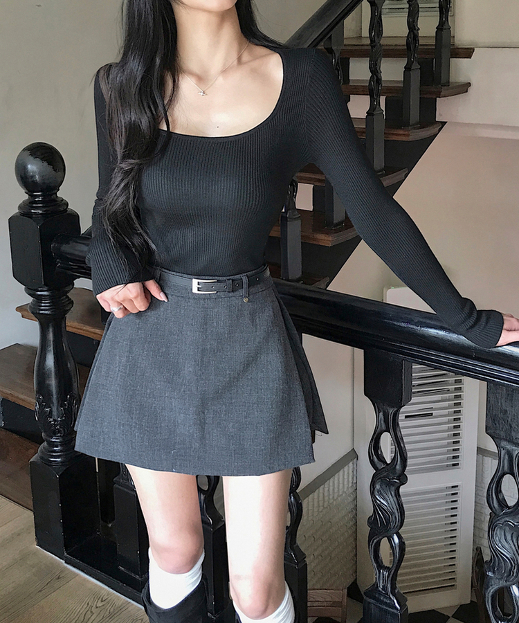 【ベルト付き】モダンスリットミニパンツスカート GREY