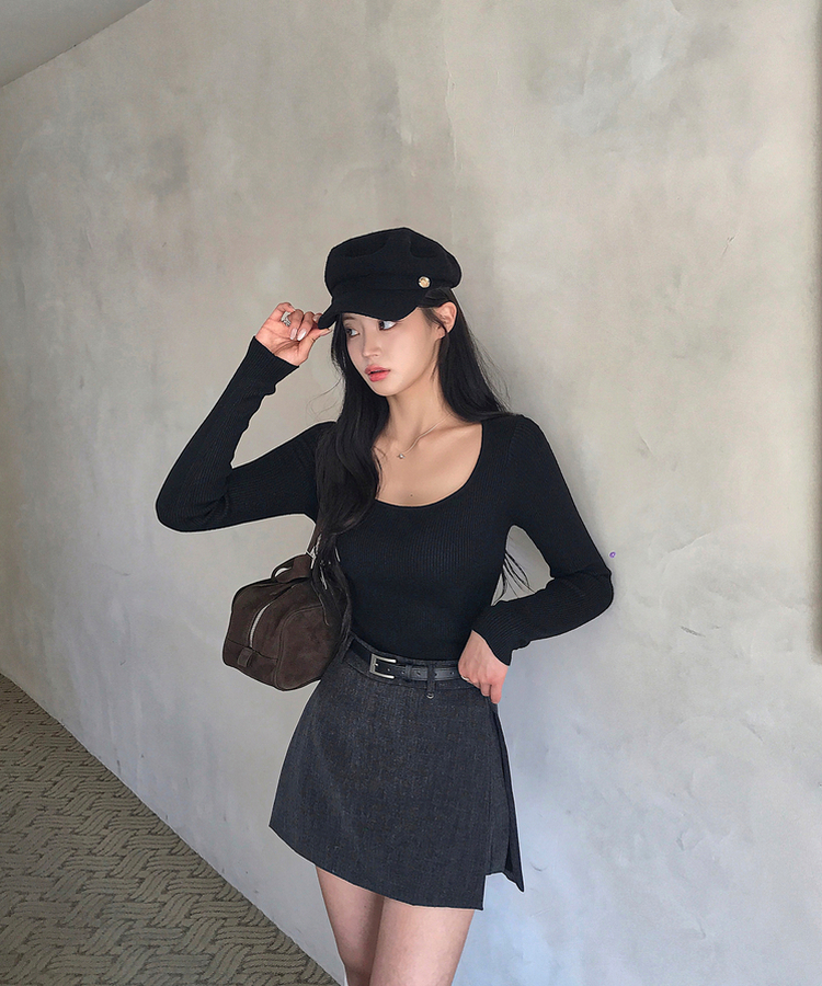 【ベルト付き】モダンスリットミニパンツスカート GREY