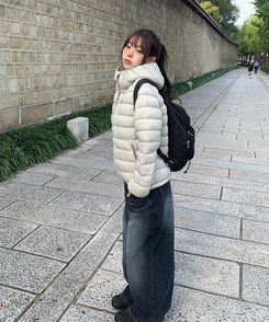 軽量ストリングフードダウンジャンパー GRAY