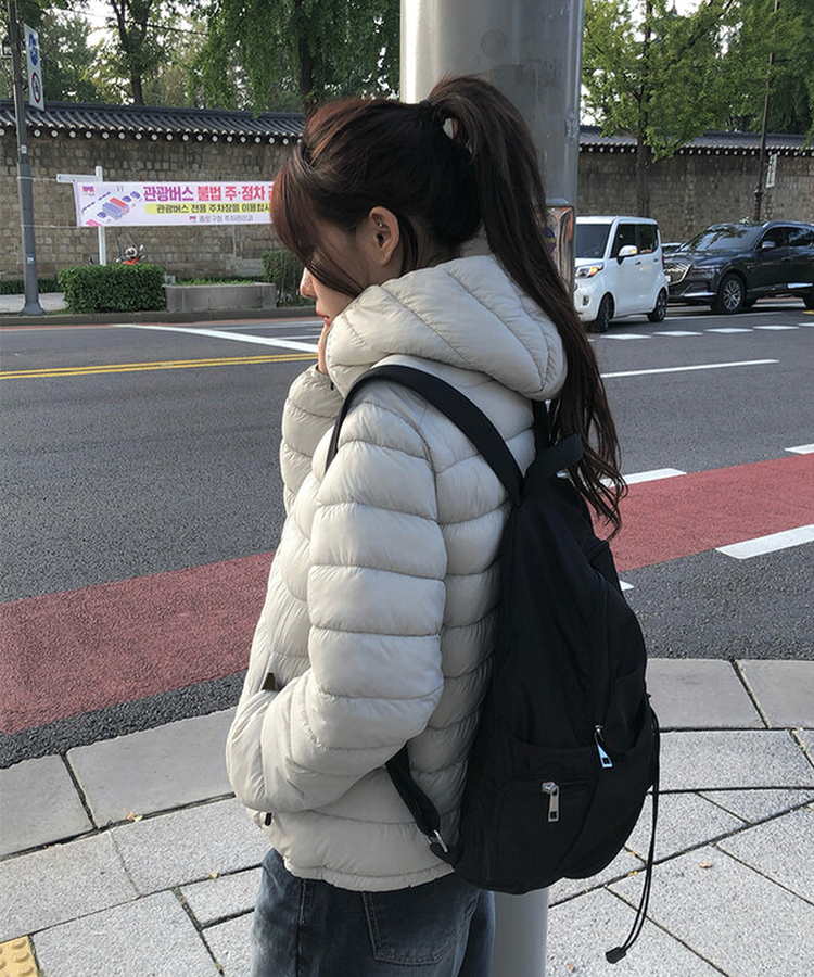 軽量ストリングフードダウンジャンパー GRAY