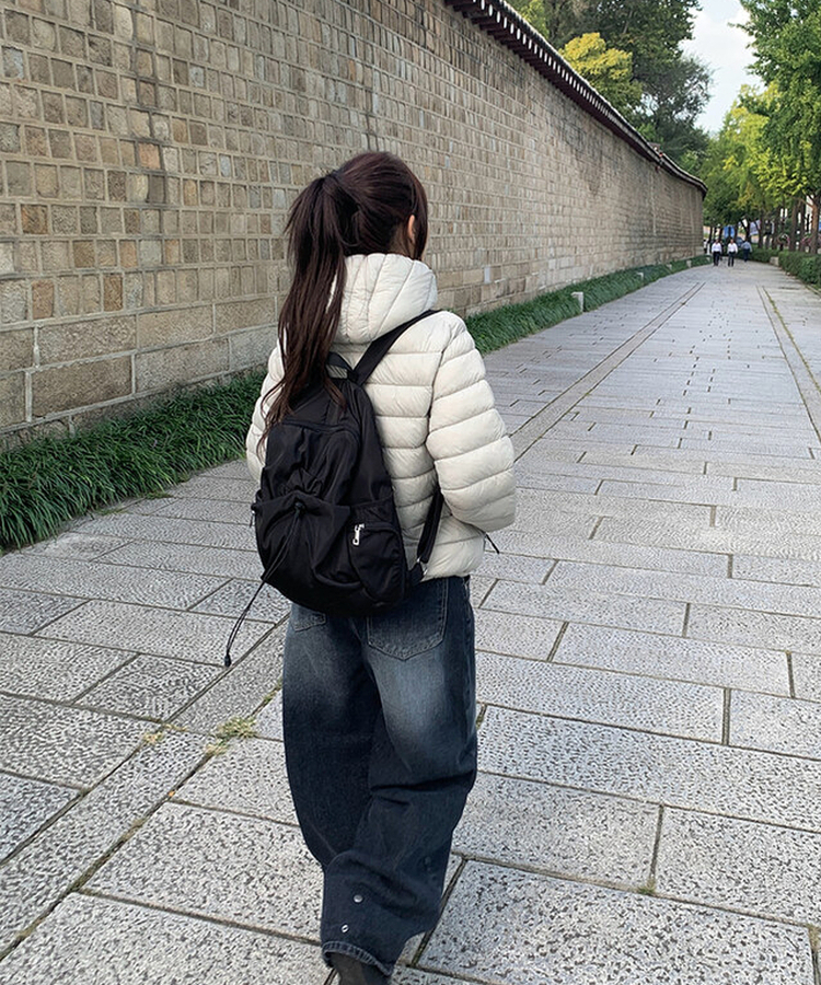 軽量ストリングフードダウンジャンパー GRAY