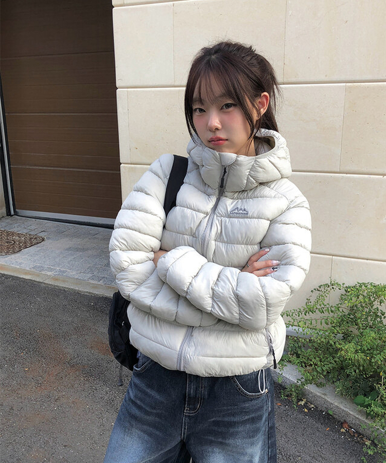 軽量ストリングフードダウンジャンパー GRAY