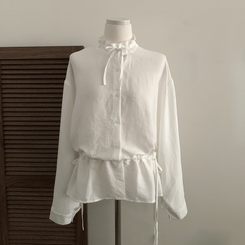 リボンフリルハイネックブラウス