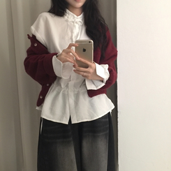 リボンフリルハイネックブラウス IVORY