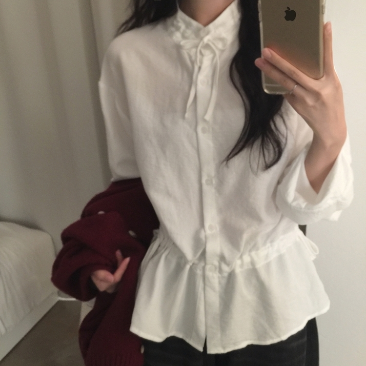 リボンフリルハイネックブラウス IVORY