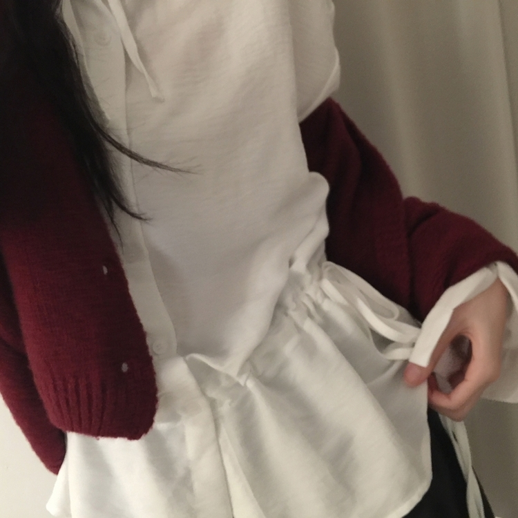 リボンフリルハイネックブラウス IVORY