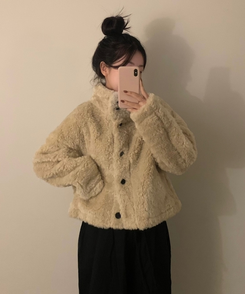 ハイネックボアショートコートジャケット LIGHT BEIGE