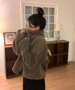 ハイネックボアショートコートジャケット BROWN