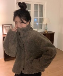 ハイネックボアショートコートジャケット BROWN