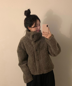 ハイネックボアショートコートジャケット BROWN