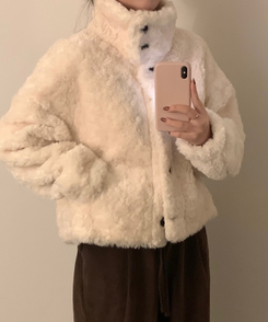 ハイネックボアショートコートジャケット IVORY