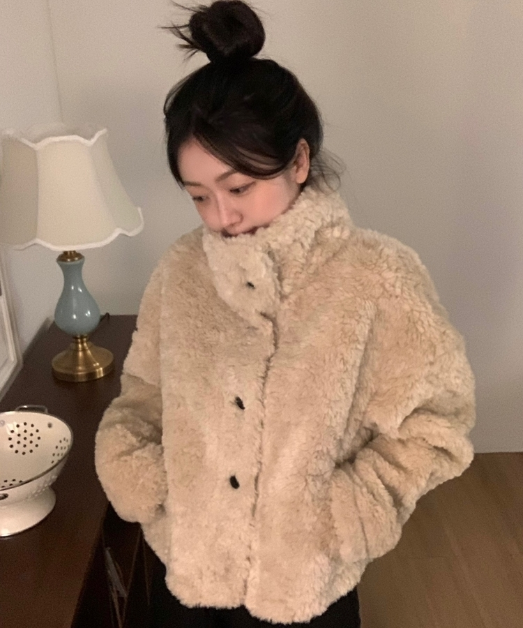 ハイネックボアショートコートジャケット LIGHT BEIGE