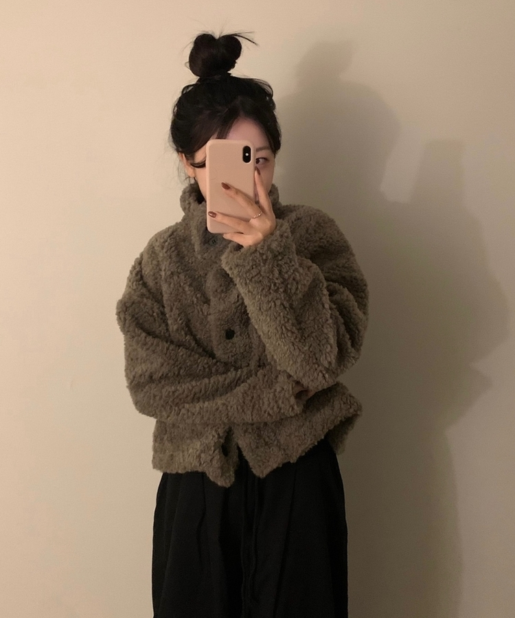 ハイネックボアショートコートジャケット BROWN