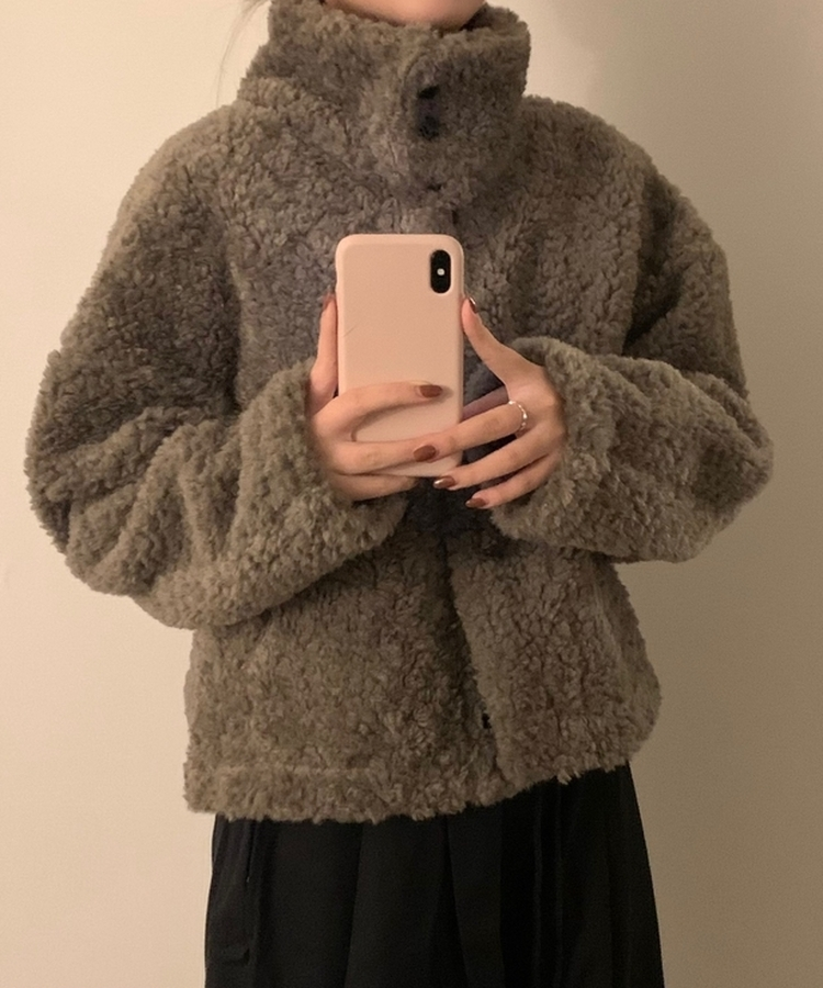 ハイネックボアショートコートジャケット BROWN