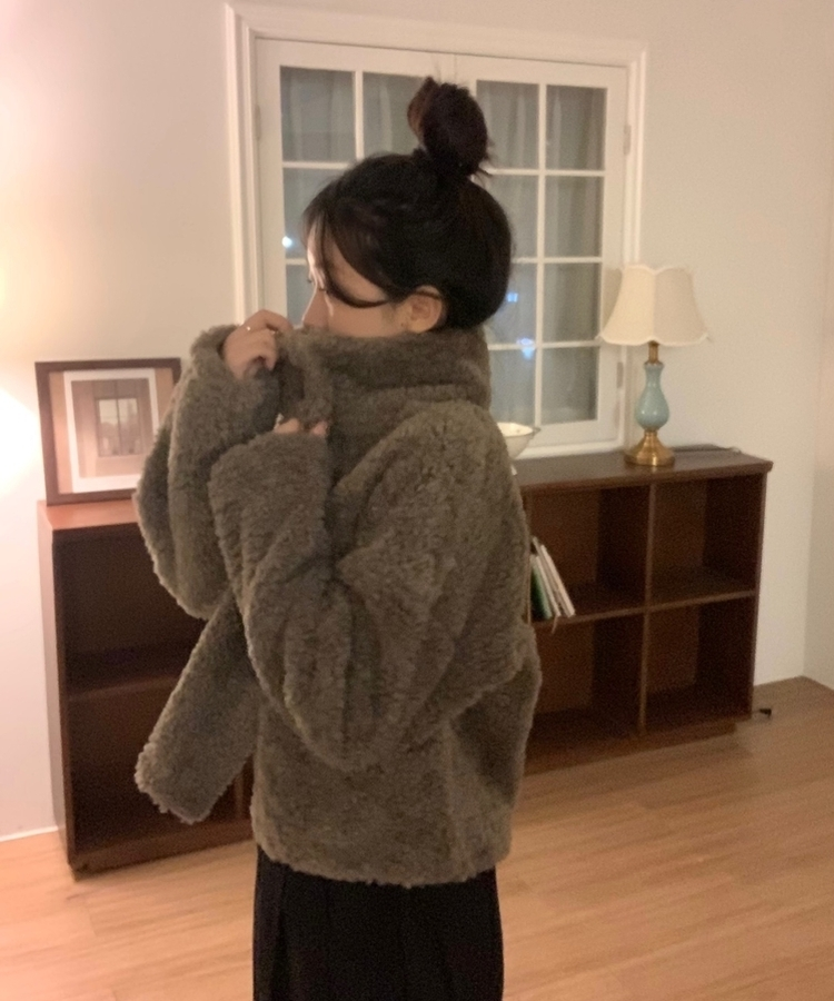 ハイネックボアショートコートジャケット BROWN