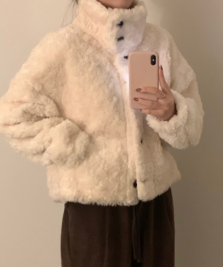 ハイネックボアショートコートジャケット IVORY