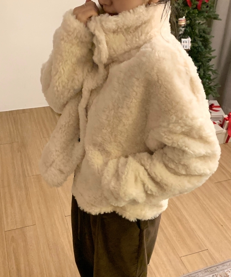 ハイネックボアショートコートジャケット IVORY