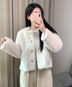 ボタンツイードフェイクファージャケット IVORY