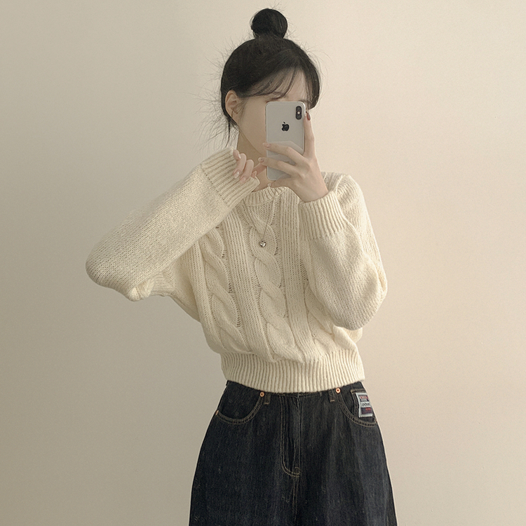 꽈배기 라운드 보카시 케이블 크롭니트 (8color)