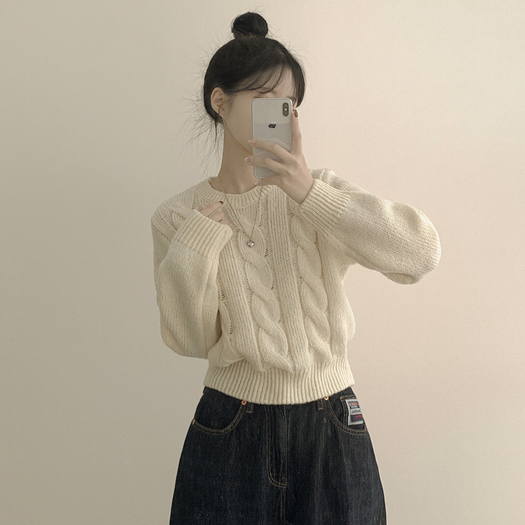 꽈배기 라운드 보카시 케이블 크롭니트 (8color)