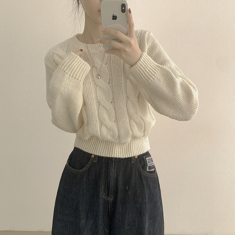 꽈배기 라운드 보카시 케이블 크롭니트 (8color)