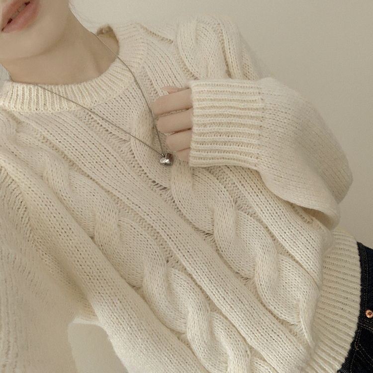 꽈배기 라운드 보카시 케이블 크롭니트 (8color)