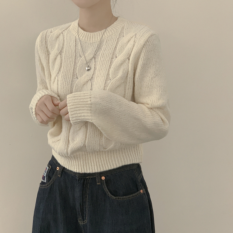 꽈배기 라운드 보카시 케이블 크롭니트 (8color)