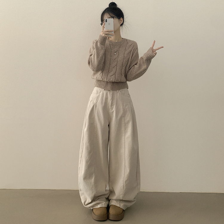 꽈배기 라운드 보카시 케이블 크롭니트 (8color)