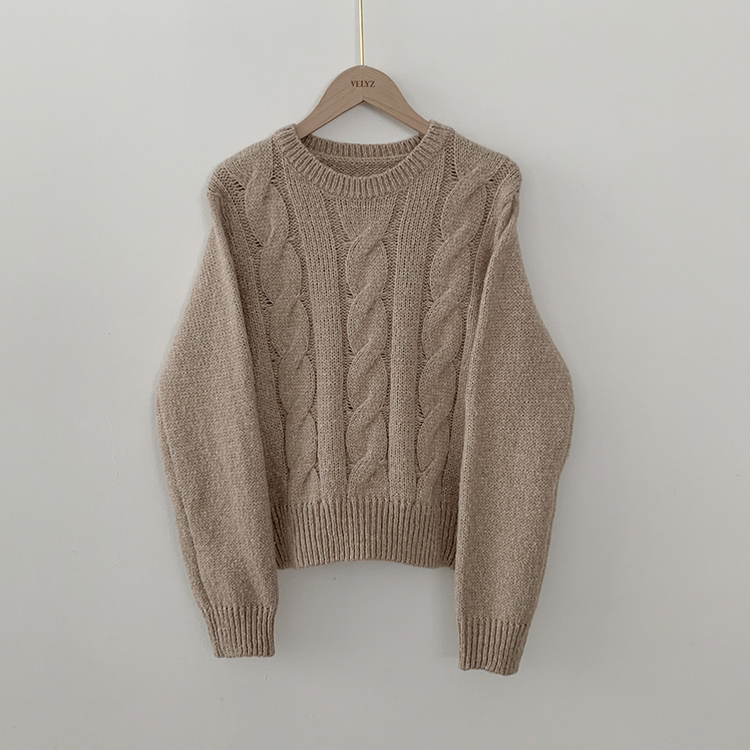 꽈배기 라운드 보카시 케이블 크롭니트 (8color)