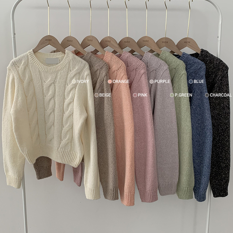 꽈배기 라운드 보카시 케이블 크롭니트 (8color)