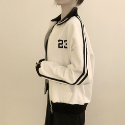 꾸안꾸 무드의 자수 두줄 배색 가을 긴팔 오버핏 집업 겨울 아우터 트레이닝 져지 하이넥 맨투맨 5color 화이트