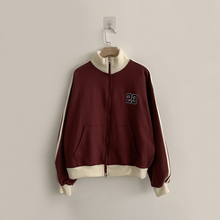 꾸안꾸 무드의 자수 두줄 배색 가을 긴팔 오버핏 집업 겨울 아우터 트레이닝 져지 하이넥 맨투맨 5color