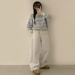 실물보장 귀여운 무드의 미미 라인 오버핏 스트라이프 가을 긴팔 니트 가디건 소라