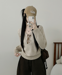 [V,라운드넥 선택]세미크롭핏라운드브이넥긴팔니트(10color) 오트밀