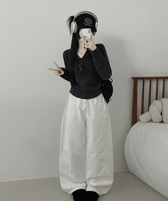 [V,라운드넥 선택]세미크롭핏라운드브이넥긴팔니트(10color) 차콜