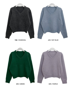 [V,라운드넥 선택]세미크롭핏라운드브이넥긴팔니트(10color)