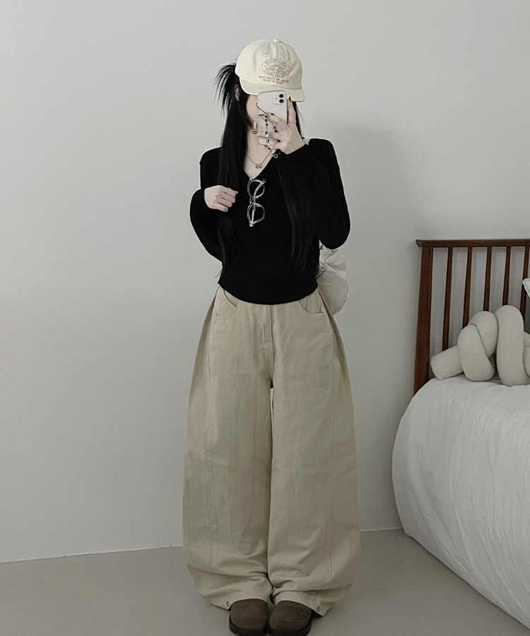 [V,라운드넥 선택]세미크롭핏라운드브이넥긴팔니트(10color) 검정