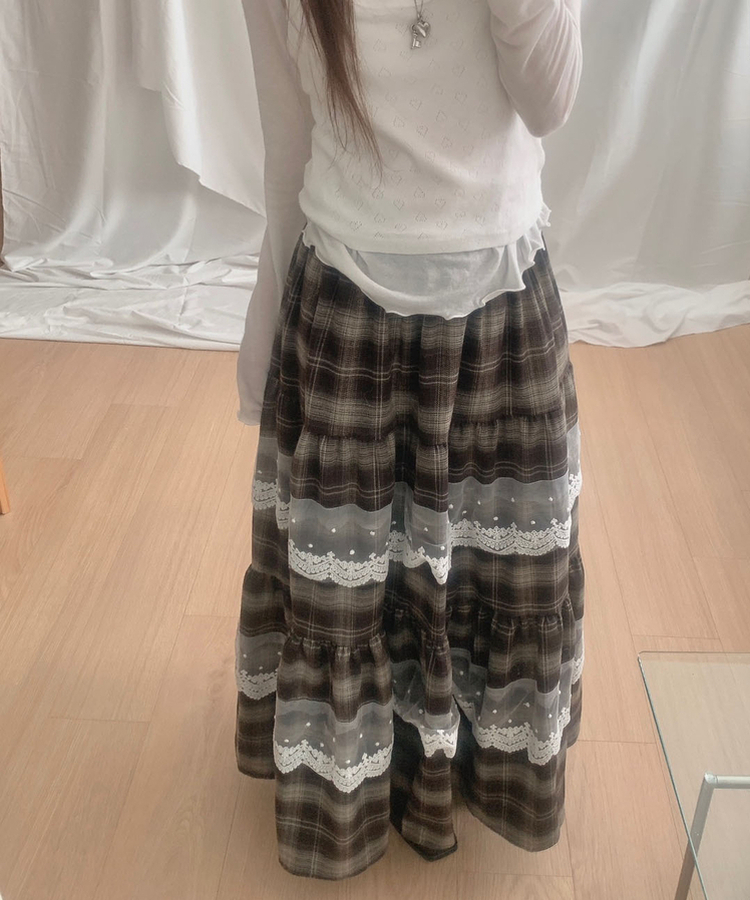 パーバーズperverzeチェックレースレイヤードスカート 今季物パーバーズperverzeチェックレースレイヤードスカート