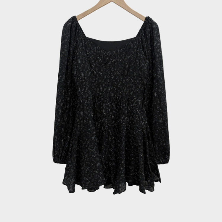 블랙스완 퍼프 잔꽃 언발 미디 원피스