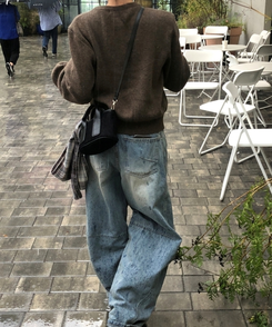 ラウンドネックカーディガン BROWN