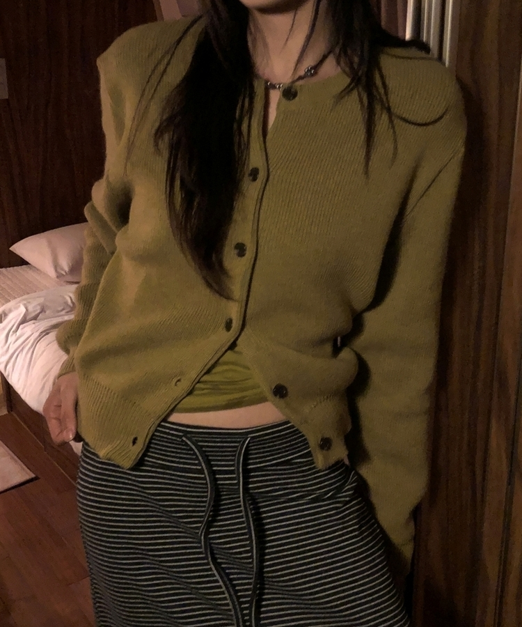 ラウンドネックカーディガン OLIVE