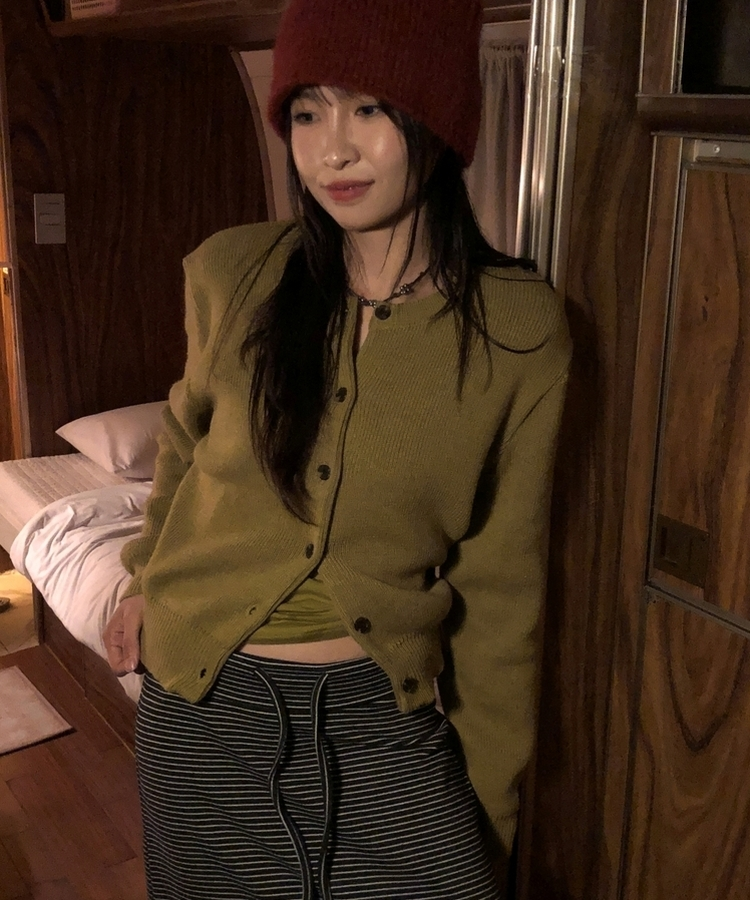 ラウンドネックカーディガン OLIVE