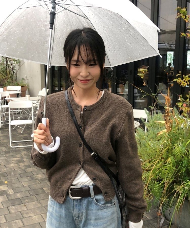 ラウンドネックカーディガン BROWN