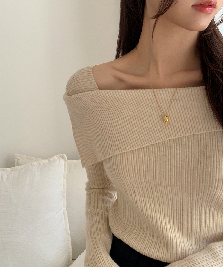 nt5191 (여리한쇄골라인/여성스러움UP) 오브텐 슬림 골지 언발 오프숄더 니트 BEIGE