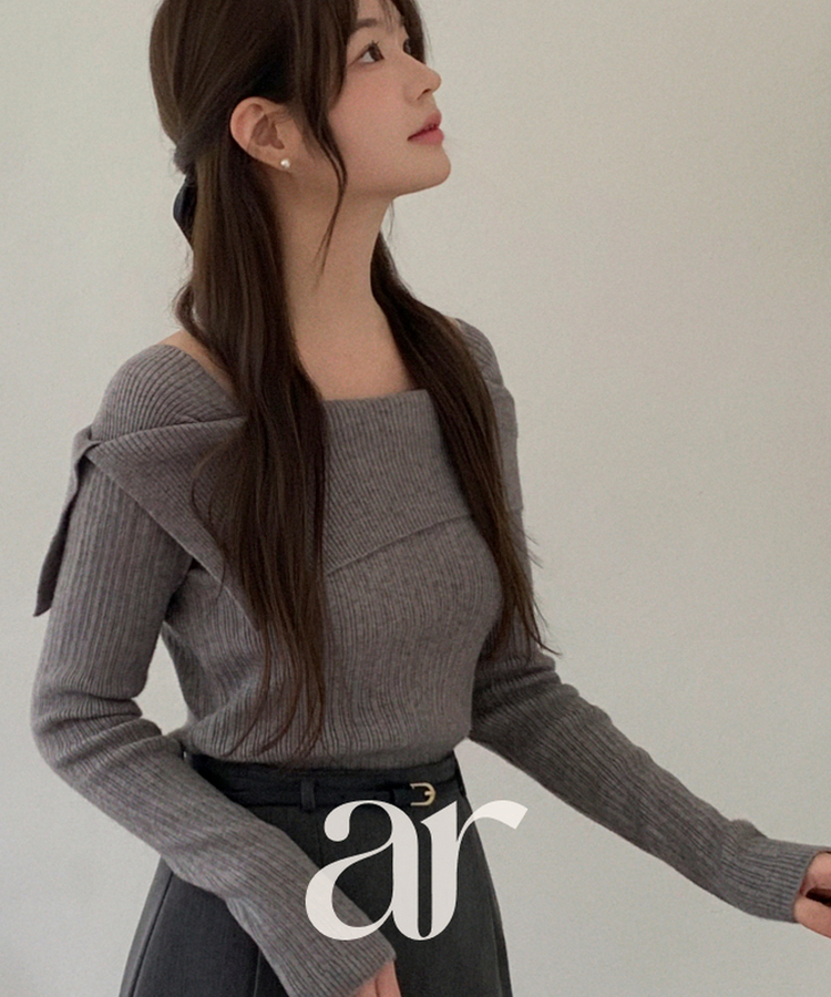 nt5191 (여리한쇄골라인/여성스러움UP) 오브텐 슬림 골지 언발 오프숄더 니트 CHARCOAL