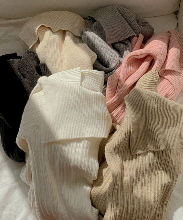 nt5191 (여리한쇄골라인/여성스러움UP) 오브텐 슬림 골지 언발 오프숄더 니트