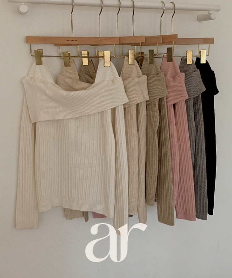 nt5191 (여리한쇄골라인/여성스러움UP) 오브텐 슬림 골지 언발 오프숄더 니트 CHARCOAL