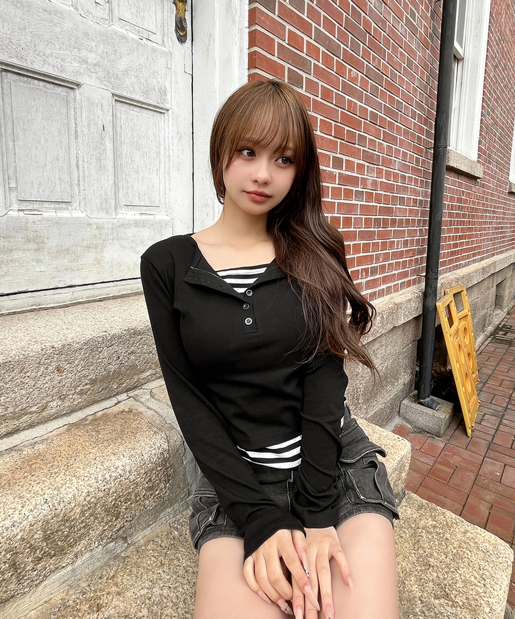 ストライプレイヤード長袖Tシャツ｜長袖Tシャツ｜韓国ファッション通販