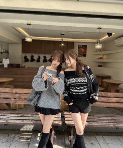 ノルディックオフショルダーニット BLACK